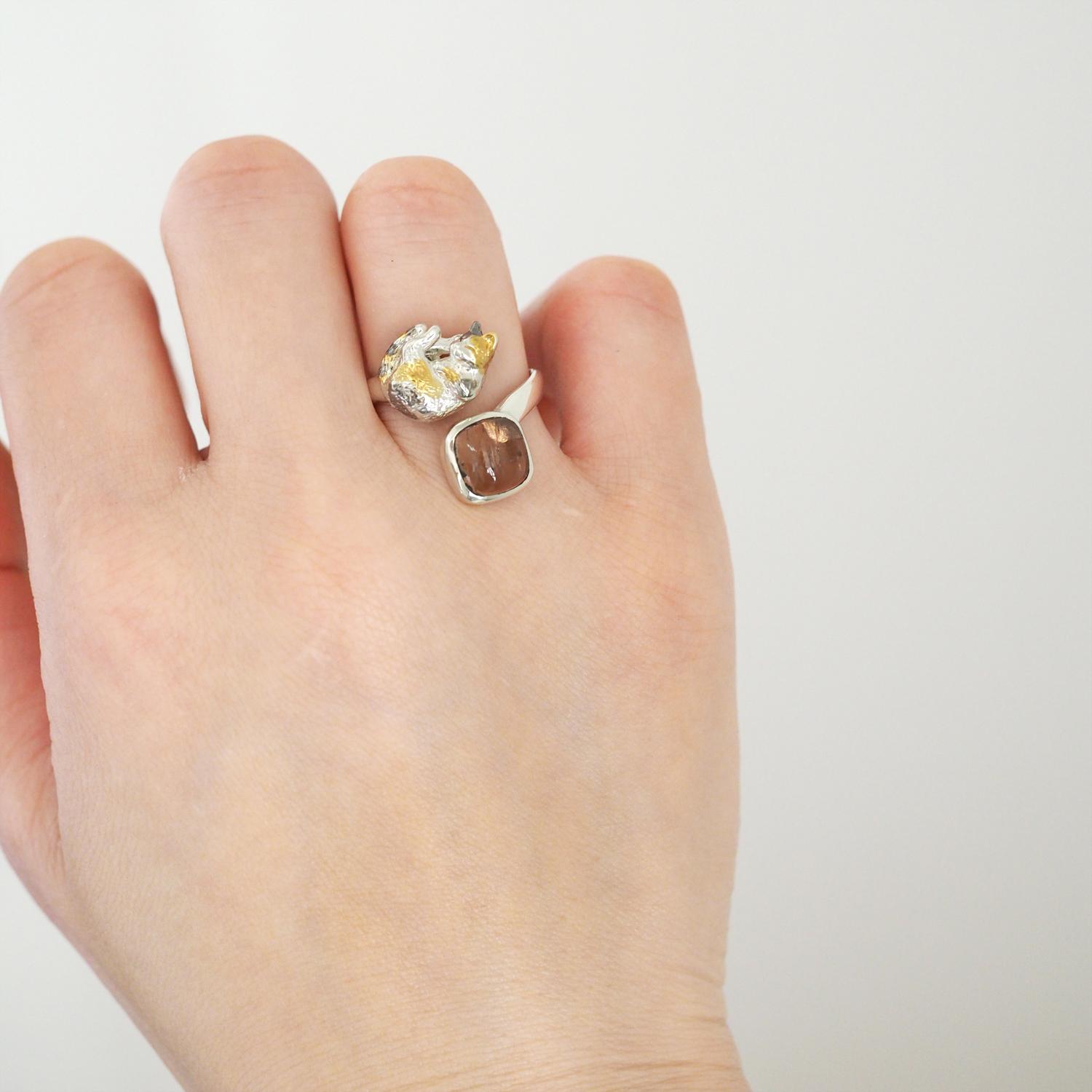 バイカラートルマリン眠り猫リング | 4枚目