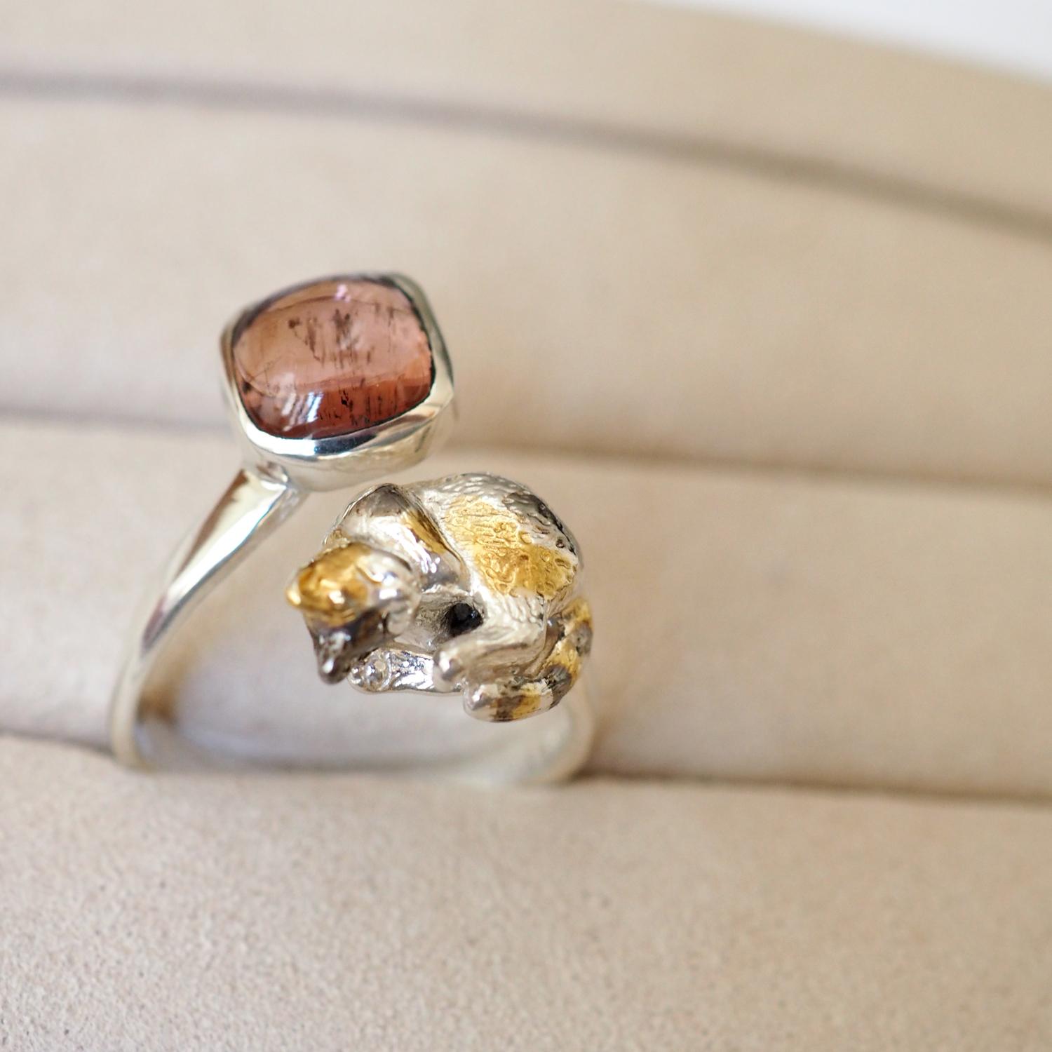 バイカラートルマリン眠り猫リング | 5枚目