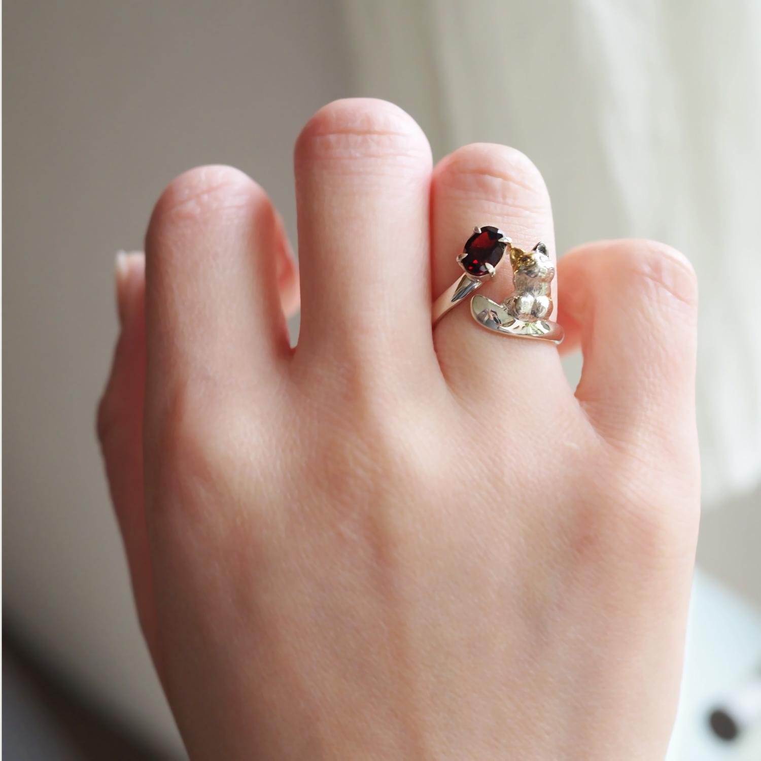 ガーネット三毛猫リング | 2枚目