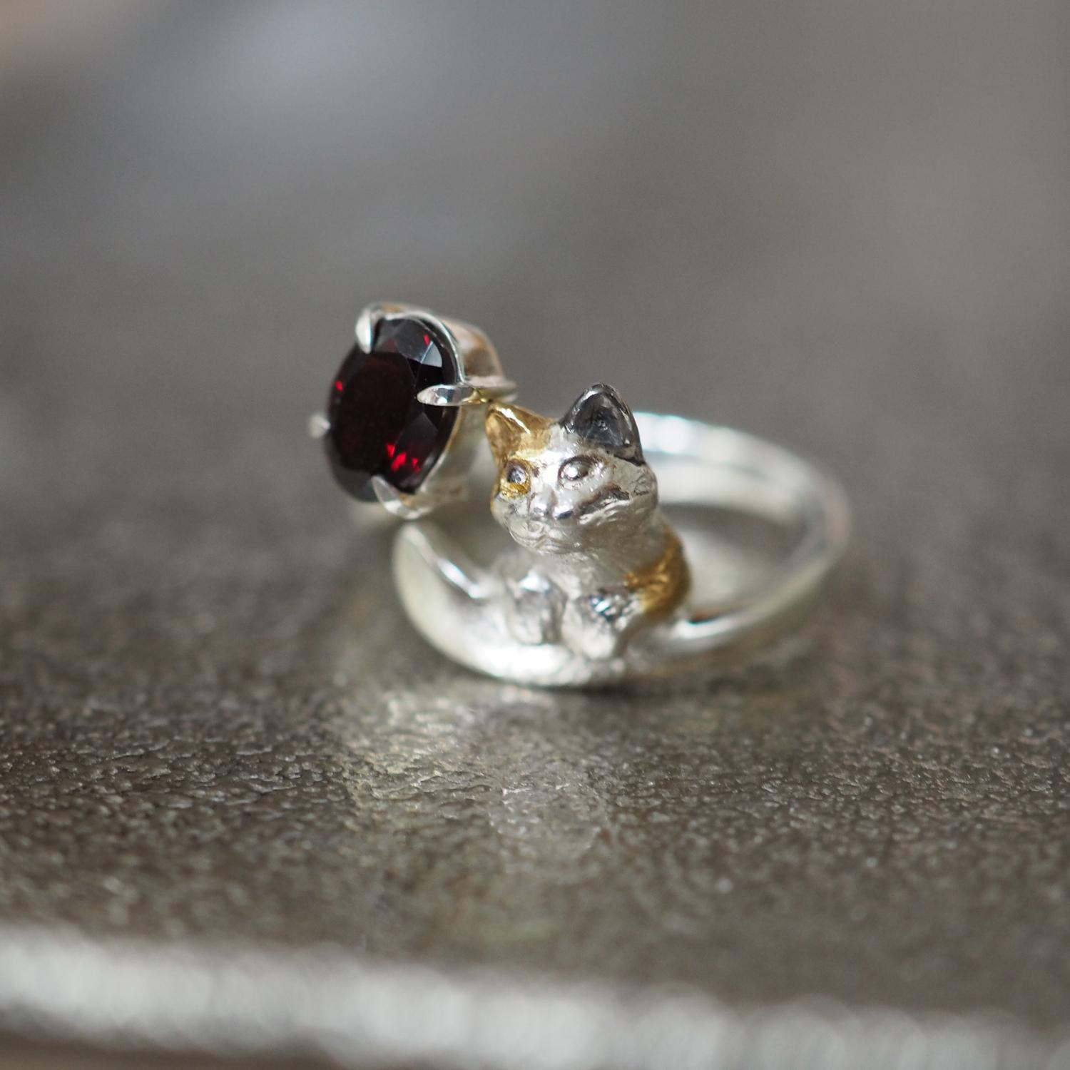 ガーネット三毛猫リング | 3枚目