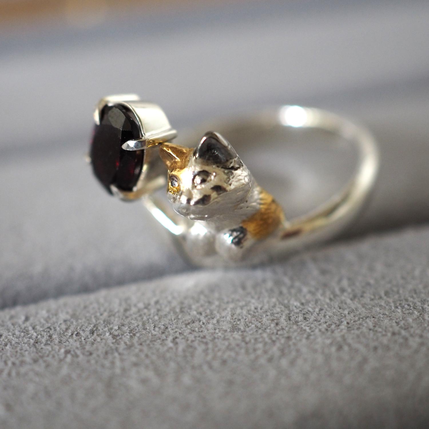 ガーネット三毛猫リング | 5枚目