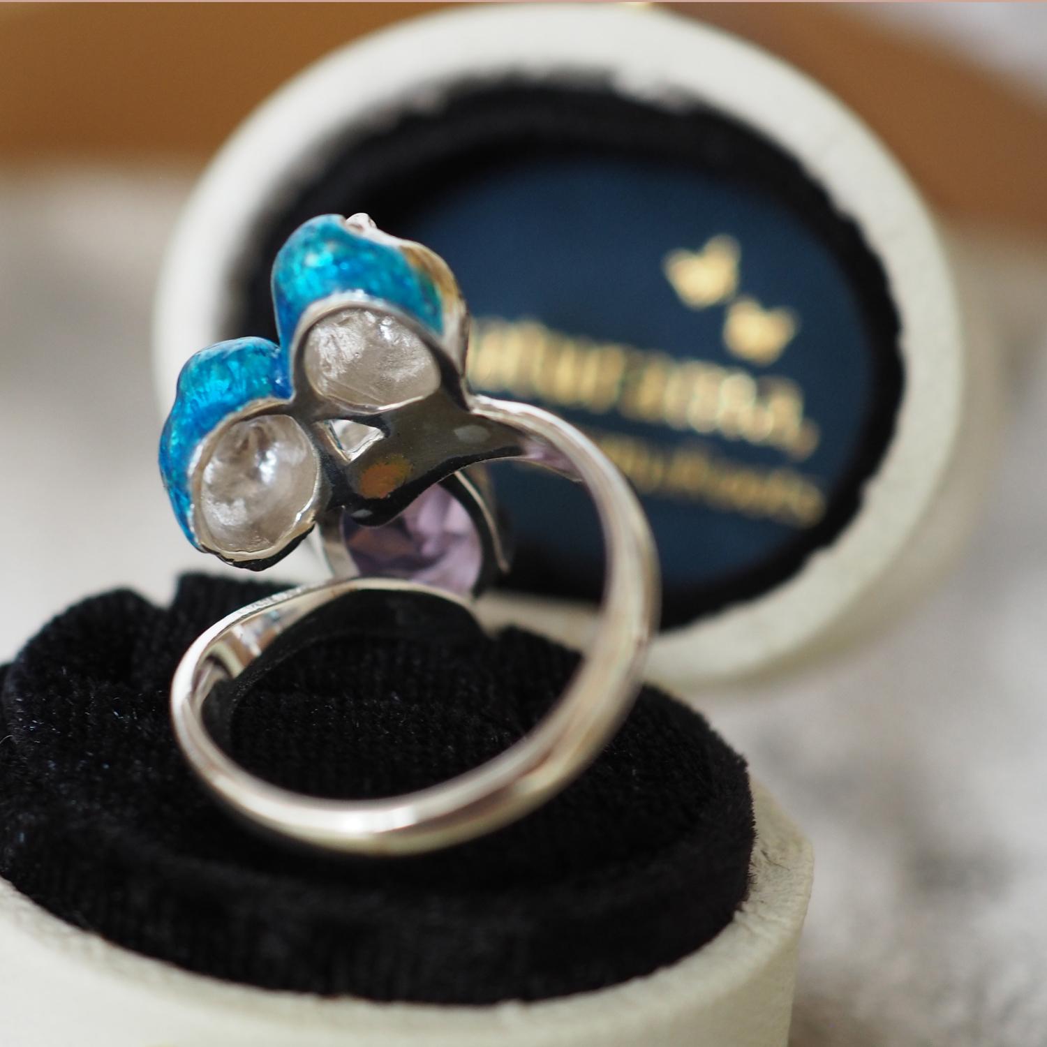 アメシストと寄り添う2羽のルリビタキリング | 4枚目