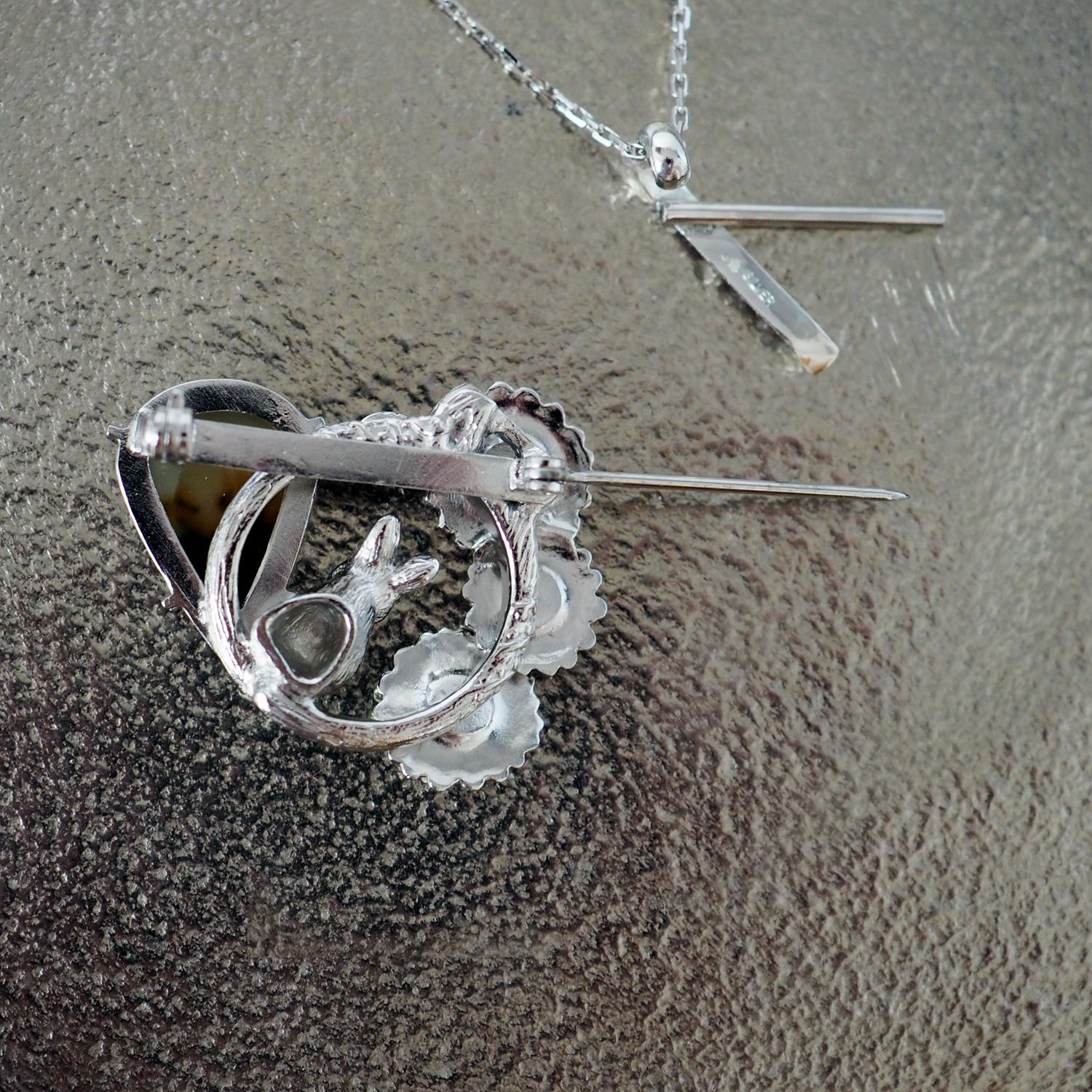 【2way】デイジーとうさぎの庭園 ブローチペンダントトップ（デンドリティックアゲート） | 3枚目