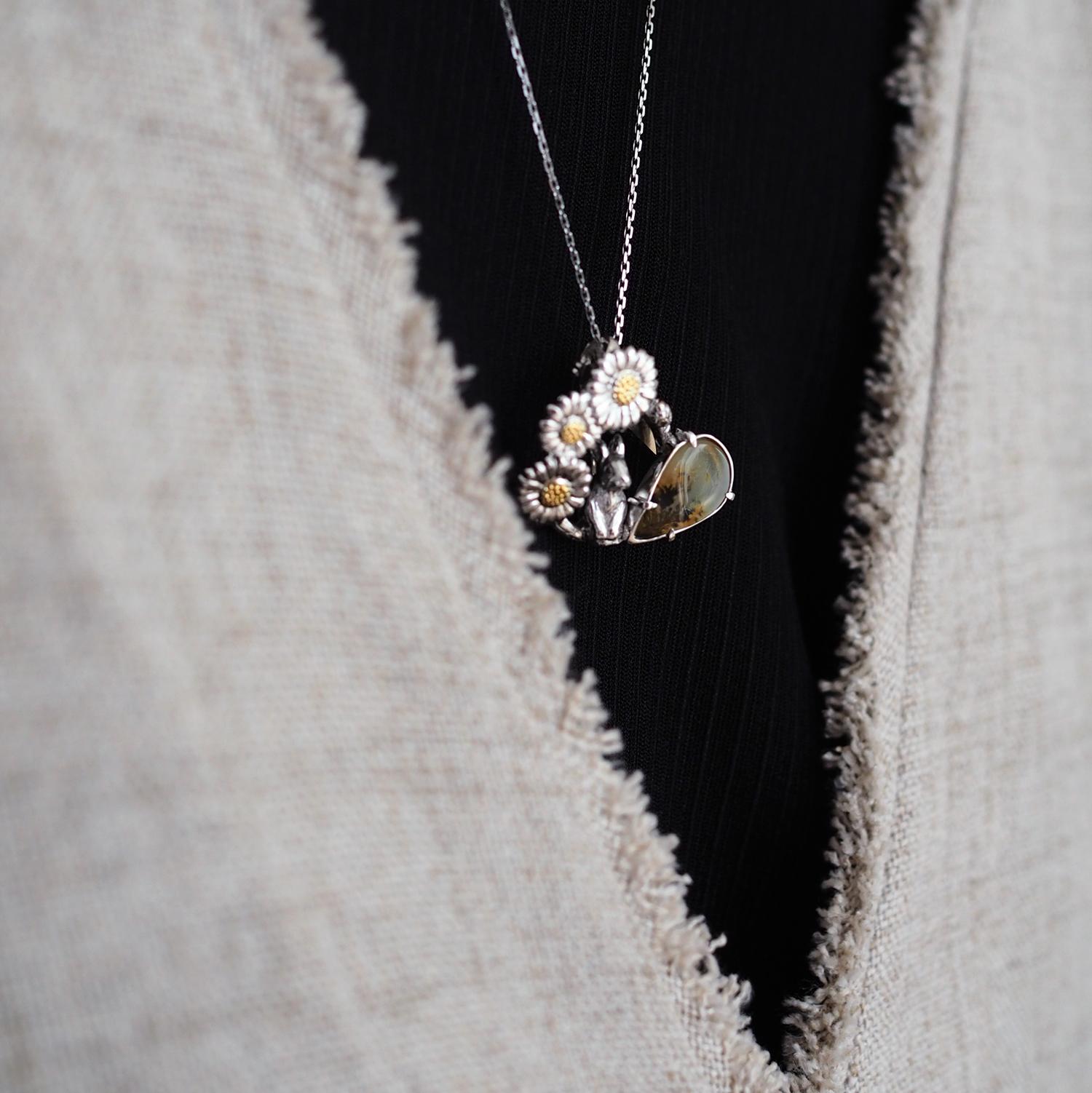 【2way】デイジーとうさぎの庭園 ブローチペンダントトップ（デンドリティックアゲート） | 7枚目