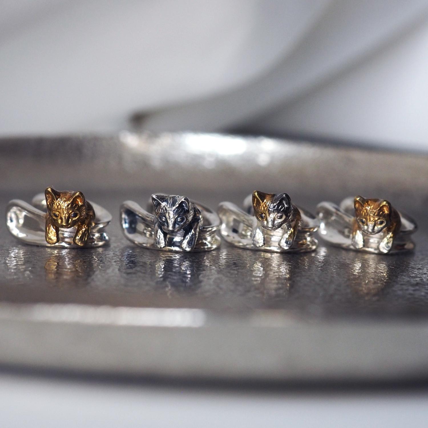 猫のイヤーカフ左用 三毛猫 茶トラ ラテュ1枚目の画像