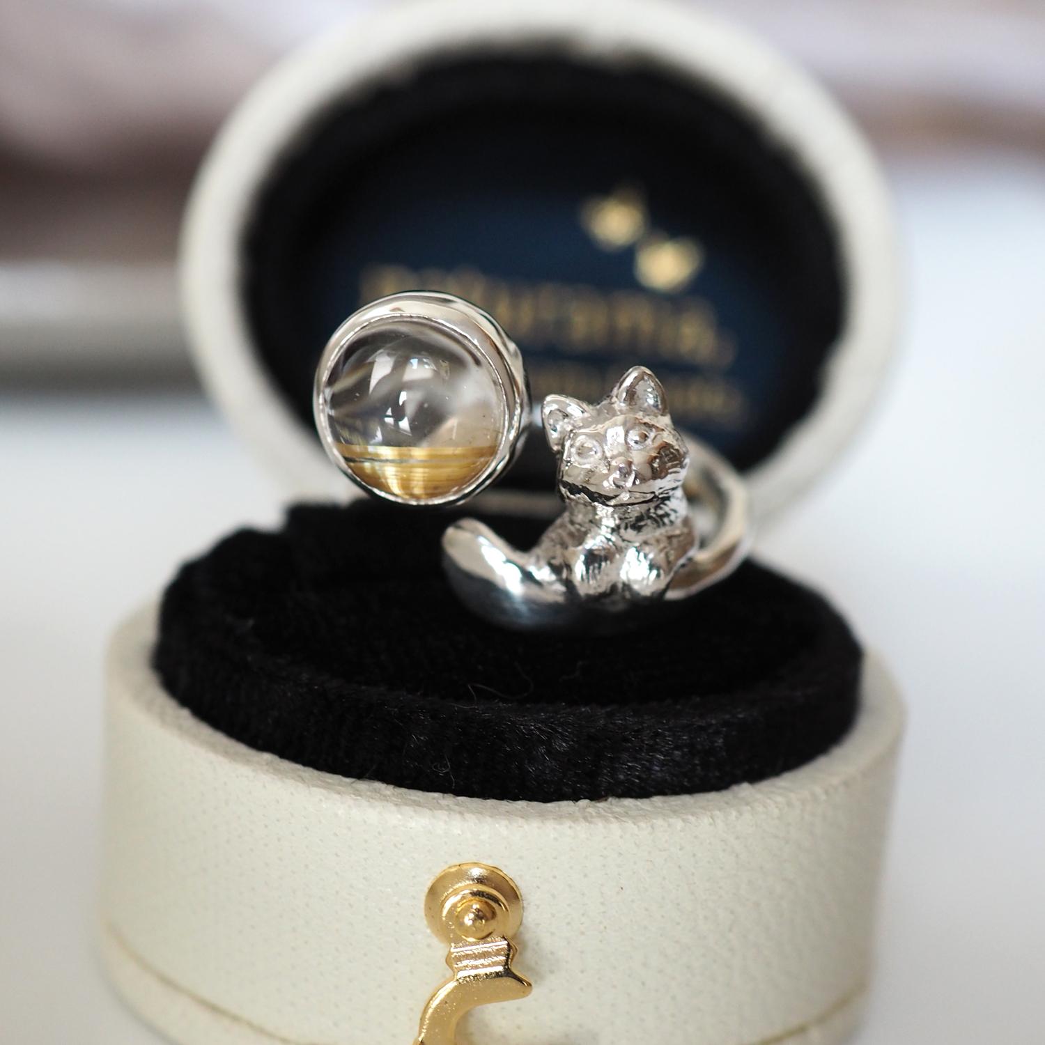 語りかける猫リング ルチルクオーツ 11号