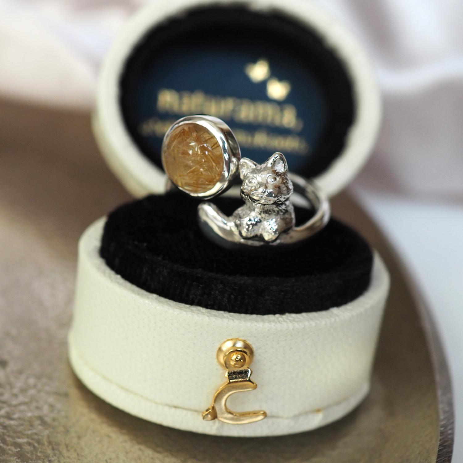 語りかける猫リング ルチルクオーツ 13号