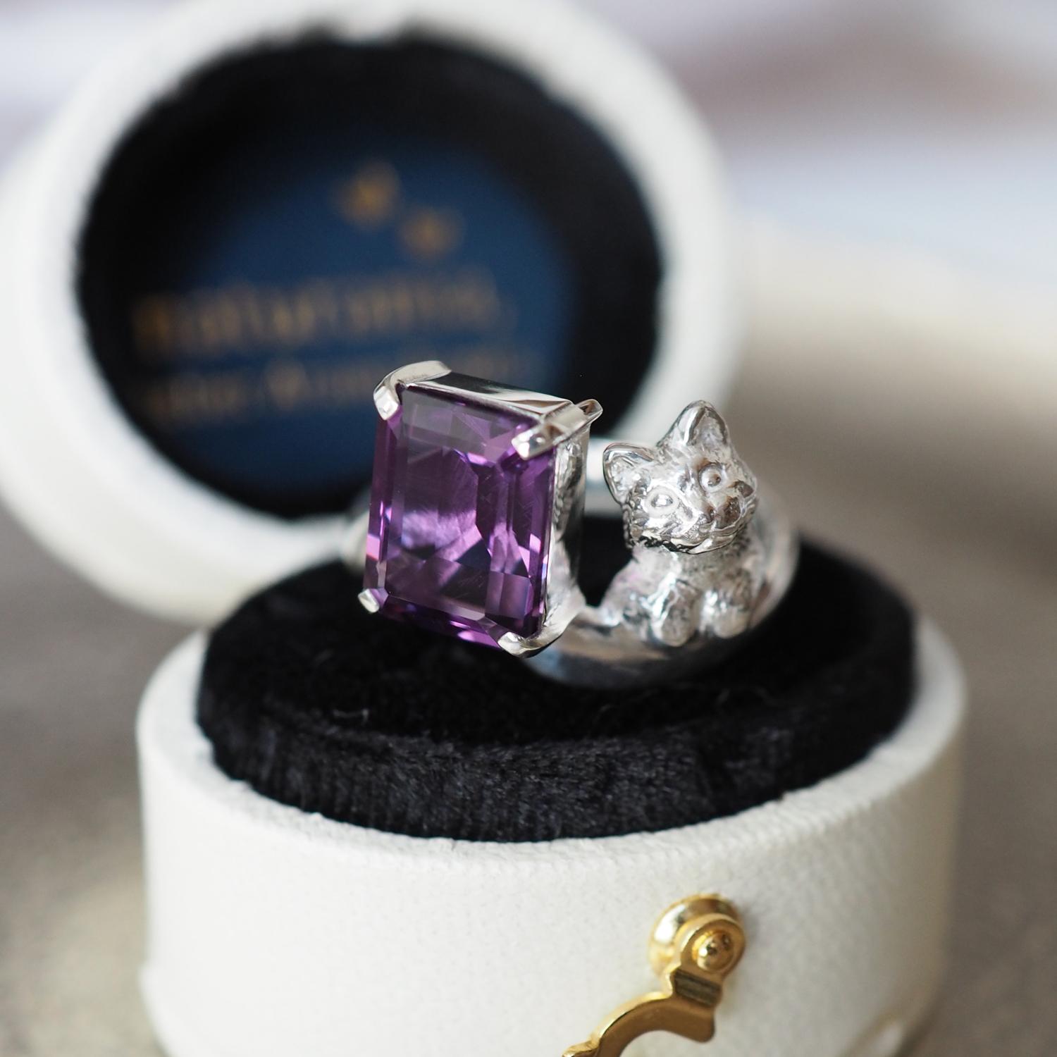 語りかける猫リング アメジスト 12.5号1枚目の画像