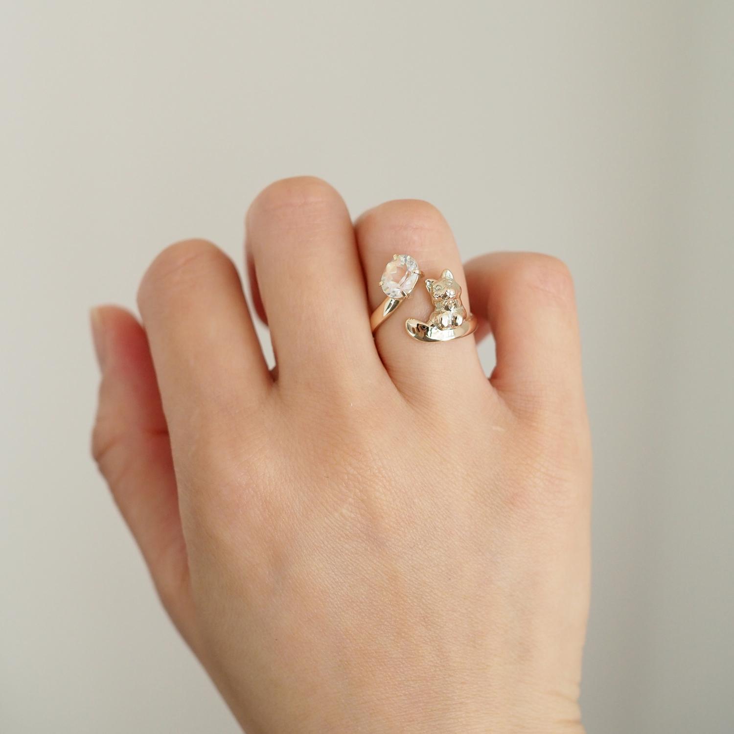 K10 アンデシンラブラドライト 猫リング 12号 | 2枚目