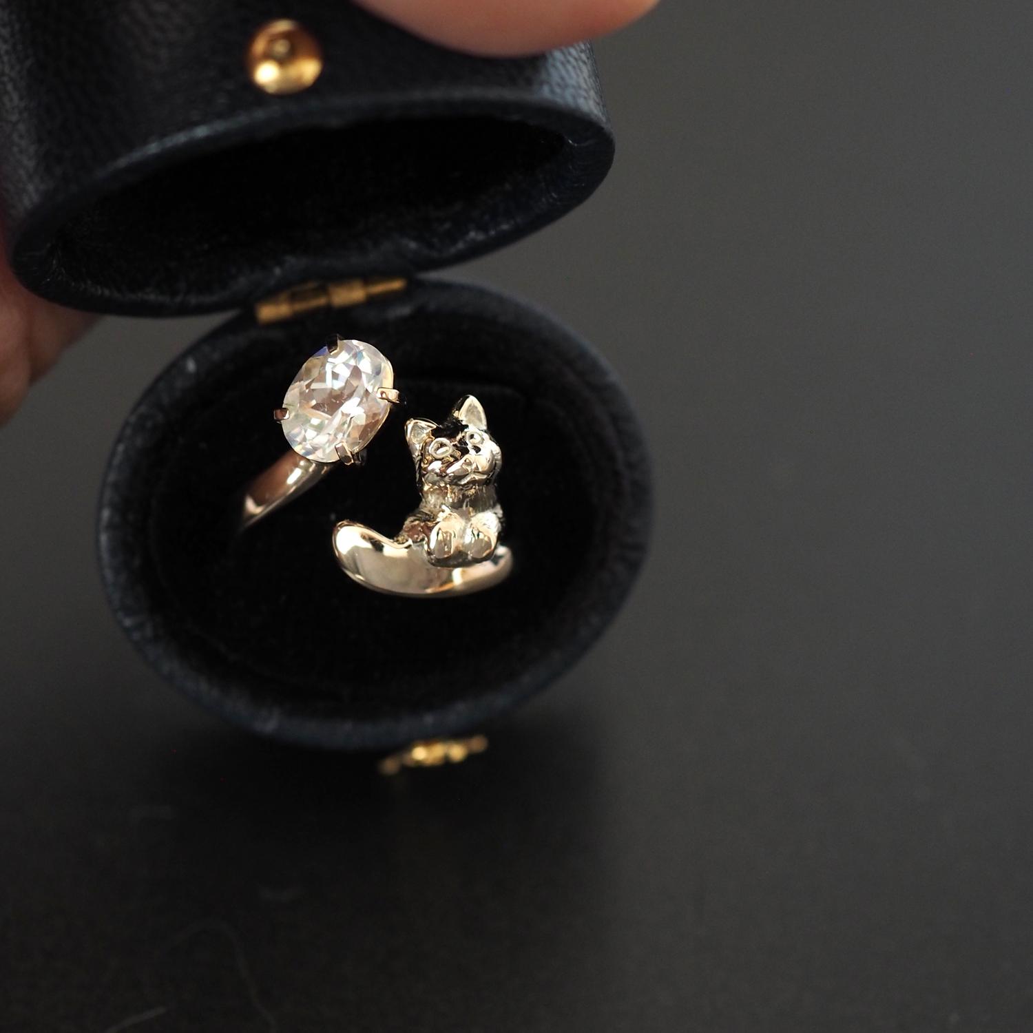 K10 アンデシンラブラドライト 猫リング 12号 | 3枚目