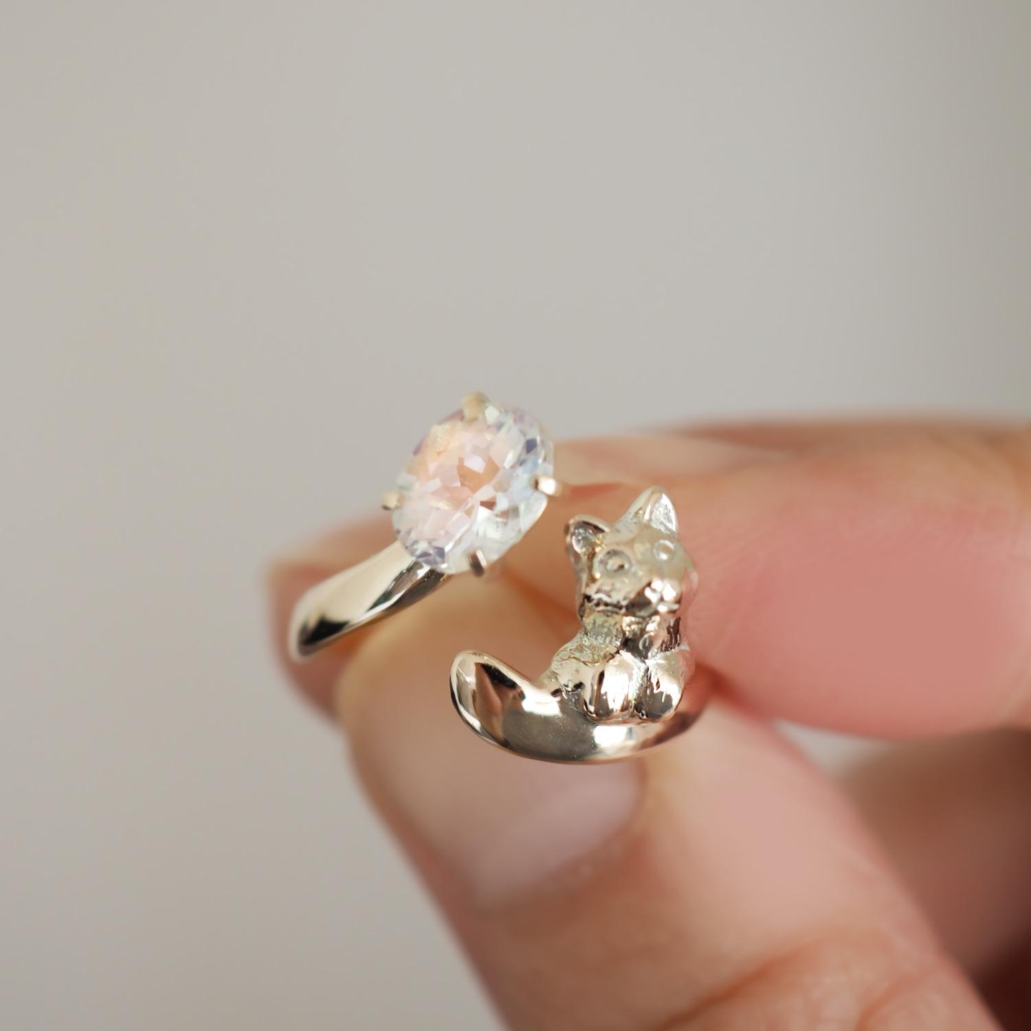 K10 アンデシンラブラドライト 猫リング 12号 | 4枚目