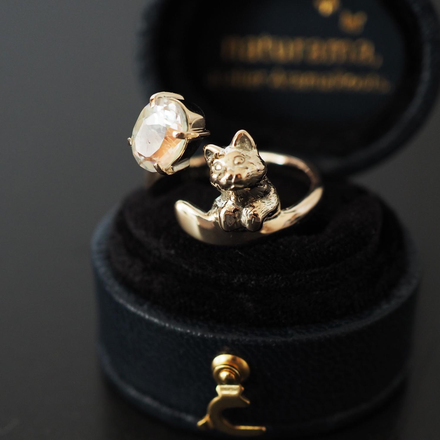 K10 アンデシンラブラドライト 猫リング 12号 | 6枚目