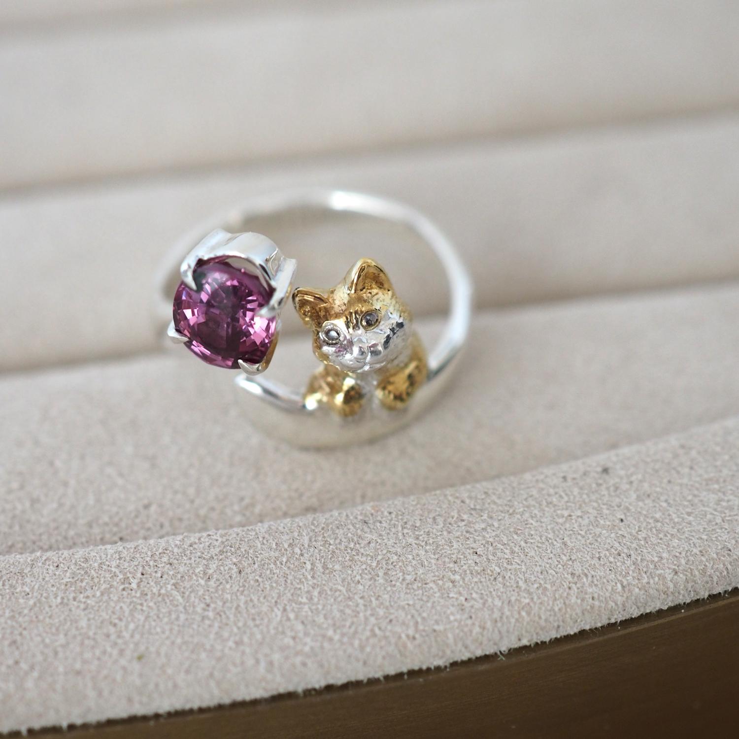 マラヤガーネット茶白猫リング | 2枚目