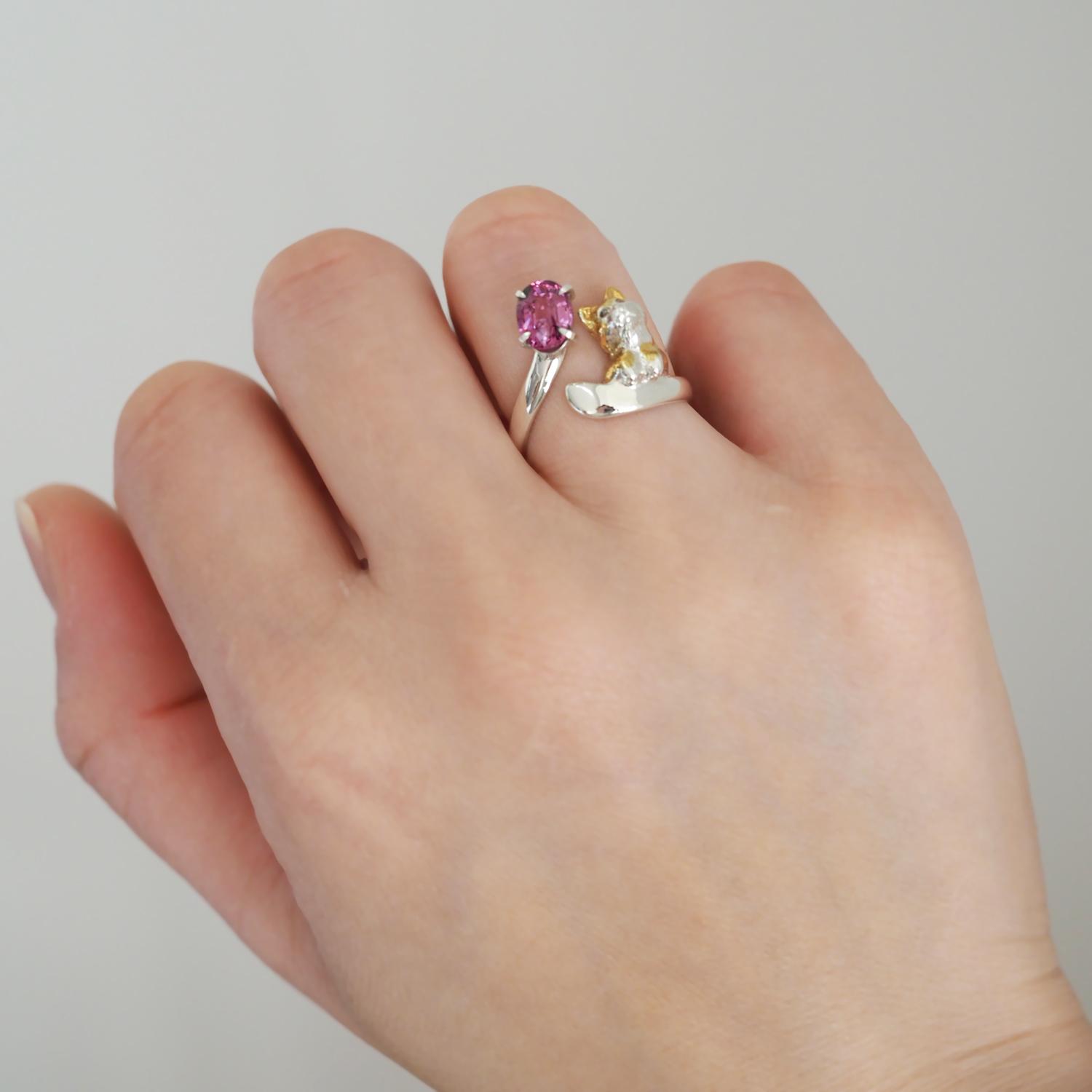 マラヤガーネット茶白猫リング | 3枚目