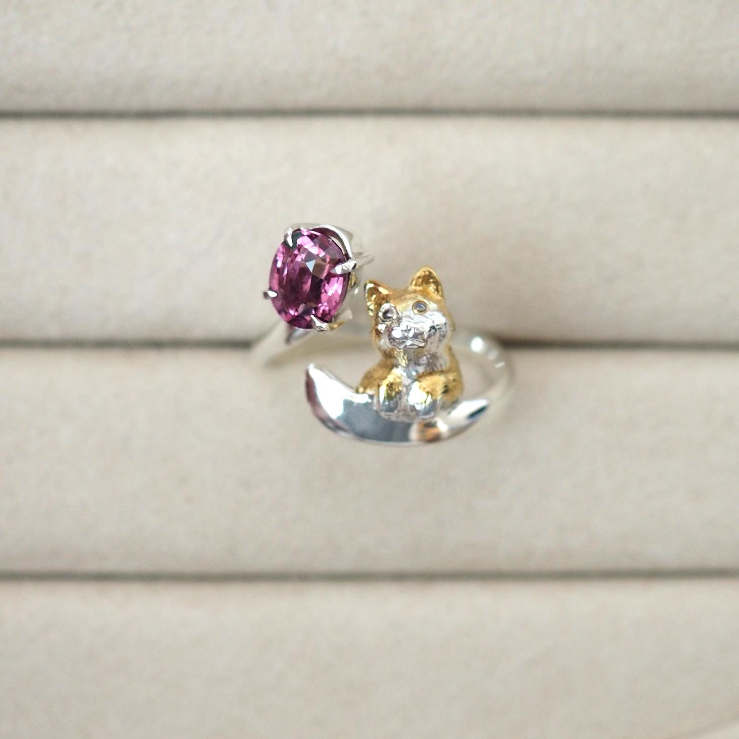 マラヤガーネット茶白猫リング | 4枚目