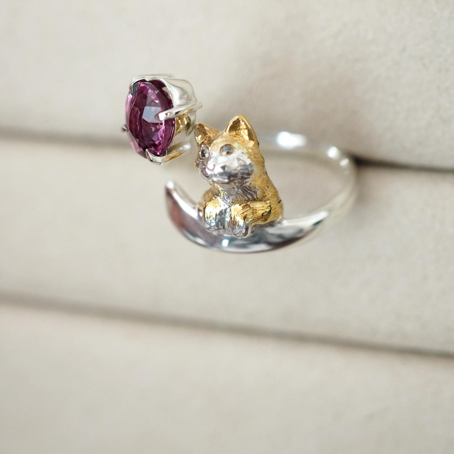 マラヤガーネット茶白猫リング | 5枚目