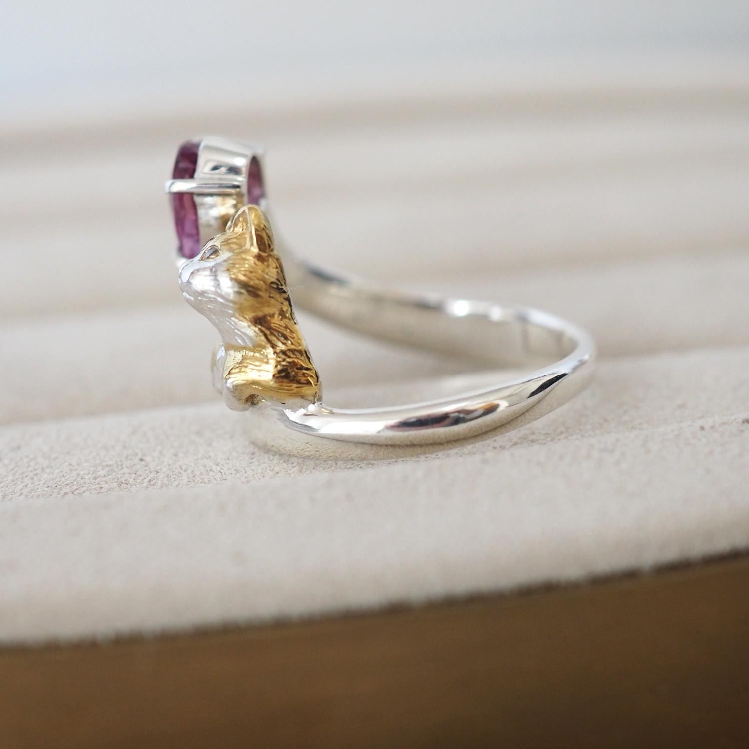 マラヤガーネット茶白猫リング | 6枚目
