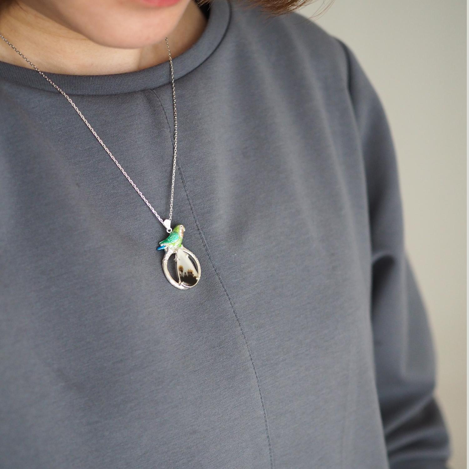 デンドリティックアゲートとコザクラインコペンダント | 2枚目