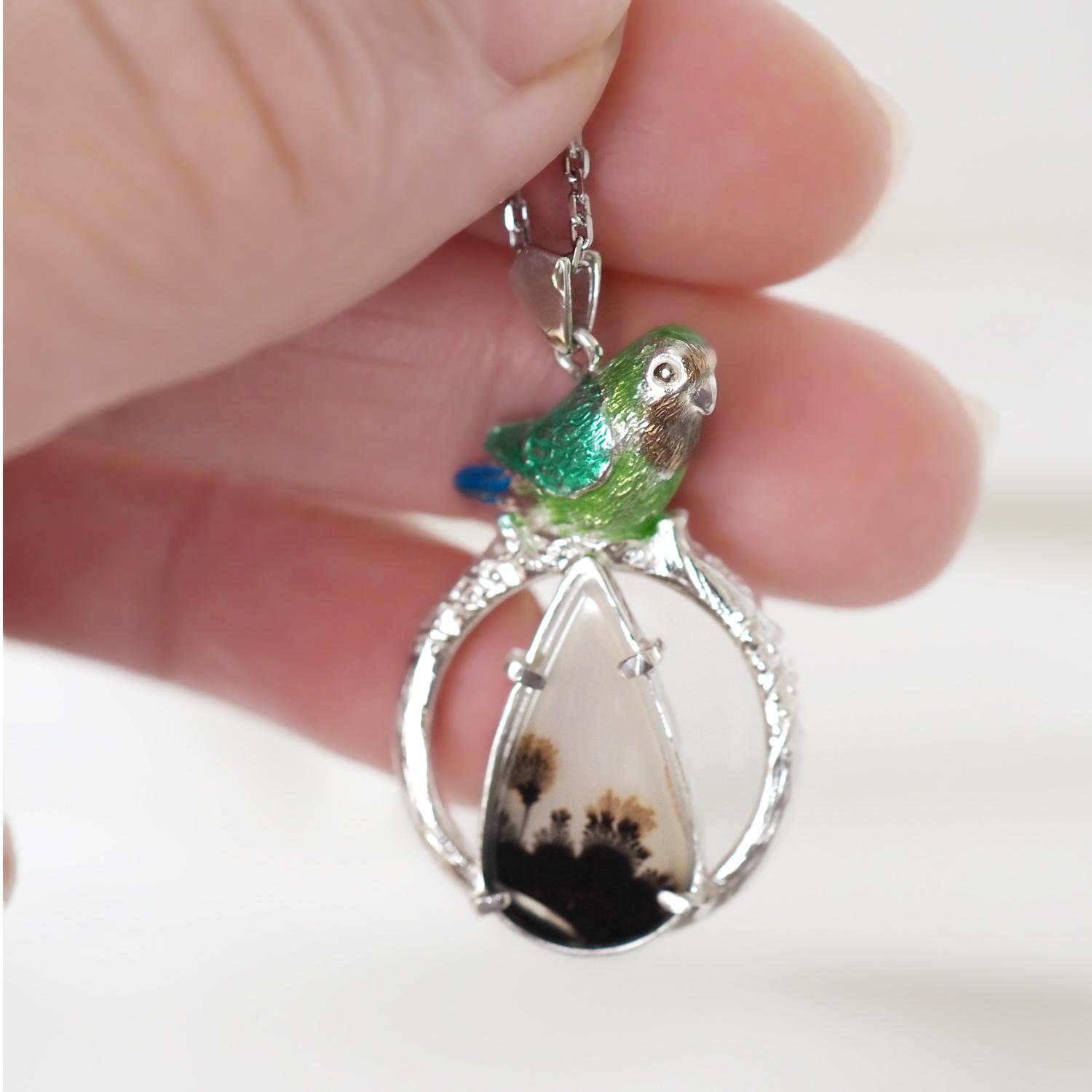 デンドリティックアゲートとコザクラインコペンダント | 4枚目