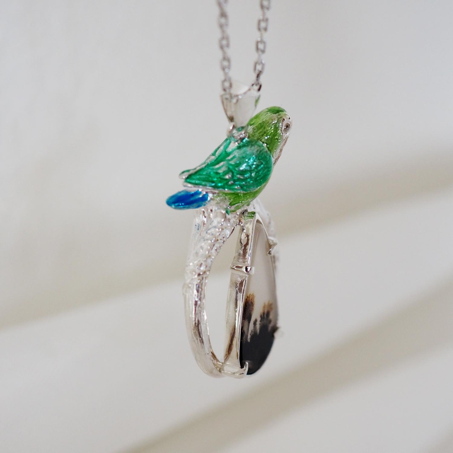 デンドリティックアゲートとコザクラインコペンダント | 5枚目