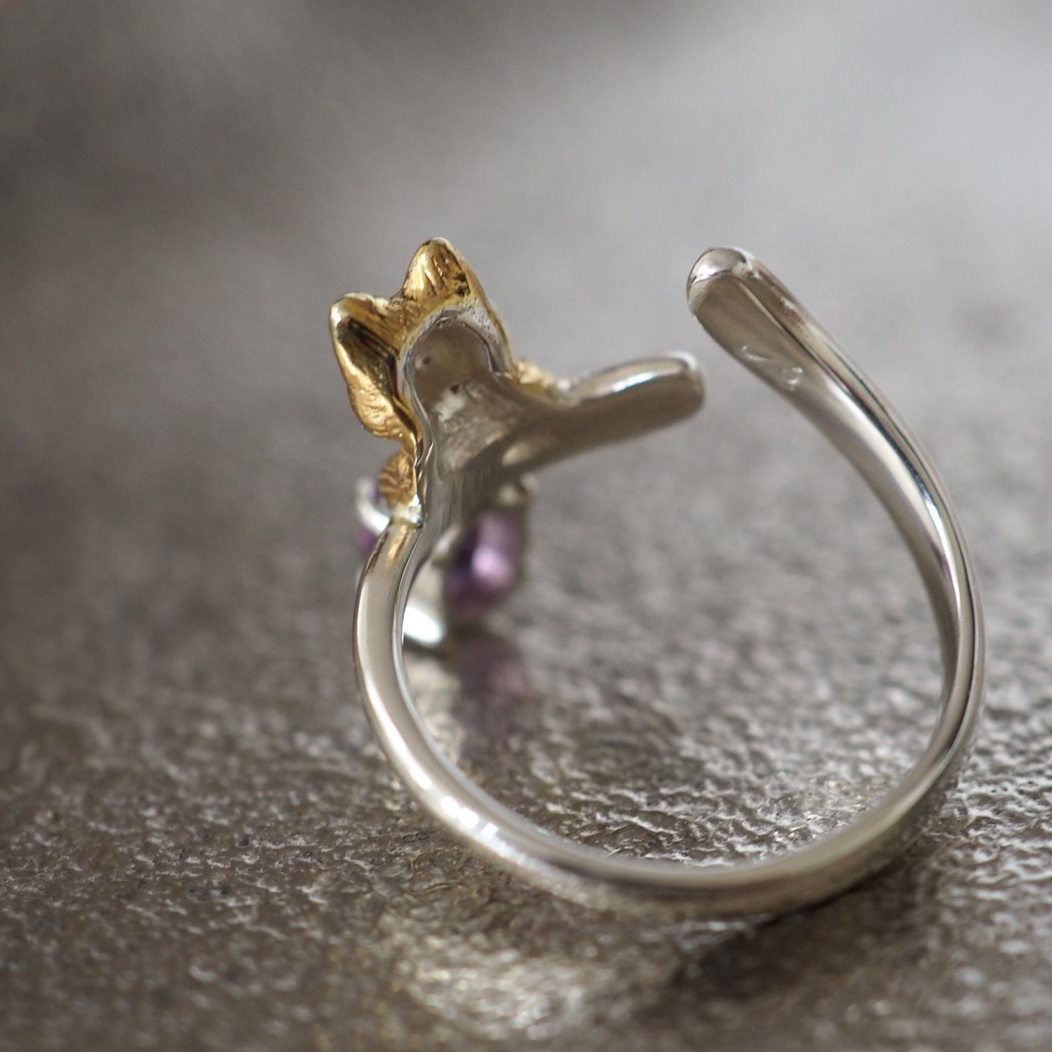 寄り添う茶白猫とアメシストのシルバーリング | 6枚目