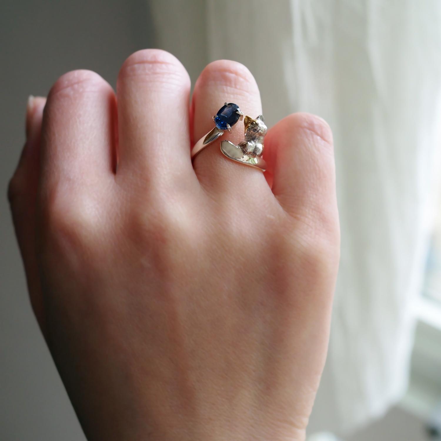 カイヤナイト三毛猫リング | 3枚目