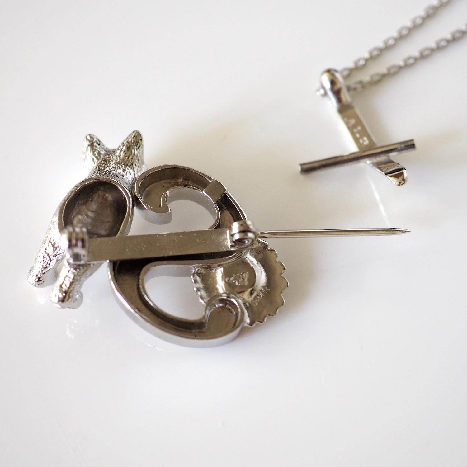 【2way】猫とデイジーのイニシャルSブローチペンダントトップ | 4枚目