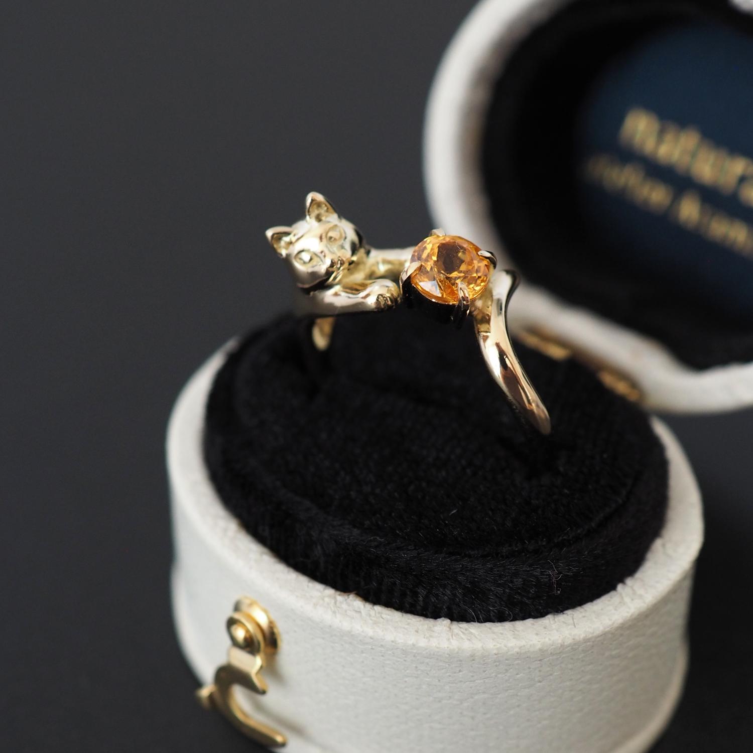 K18マンダリンガーネットの金の猫リング(0.65ct) 9号1枚目の画像